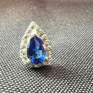 Danecraft Fine Silver Plate‎ Sapphire Blue CZ Teardrop Earrings  w/Box Vintage